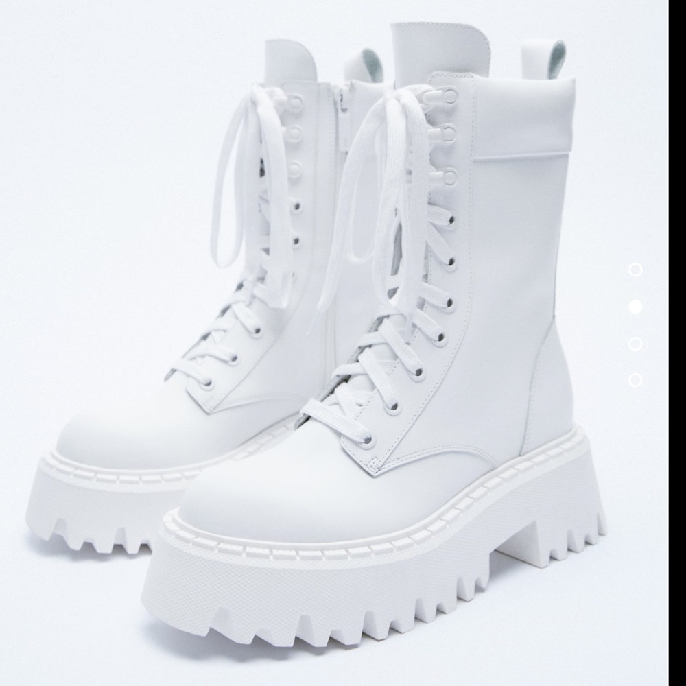 Zara white leather chunky lug sole lace up boots